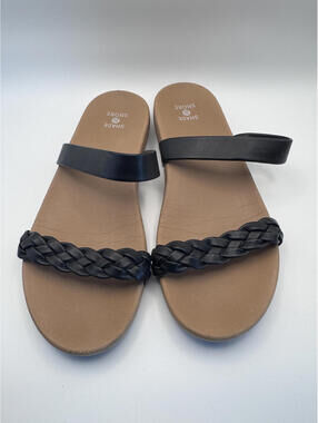 Shade & Shore Women's Black Braided Strap Slide Sandals
